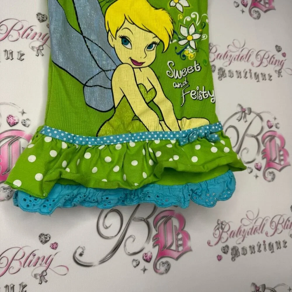 Disney tinkerbell tank top ruffle frill bottom sparkly decal fairy sweet y2k